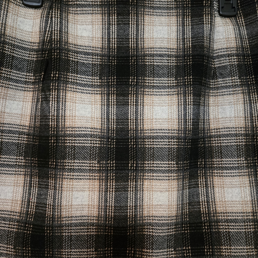 NWOT CATHERINE MALANDRINO Black/Camel Plaid Knit A-line Pull On Mini Skirt - Picture 9 of 9